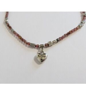 Brighton‎ Silver Tone Hope Heart Charm Necklace with Amber Crystal Beads
